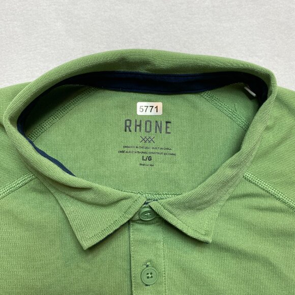 Rhone Polo Shirt Mens L Green Tech Stretch Reg Fit Collared Golf - Picture 2 of 12